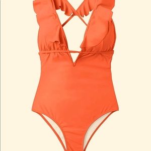 CUPSHE Women's One Piece Swimsuit Ruffle Deep V Neck Strappy Swimwear